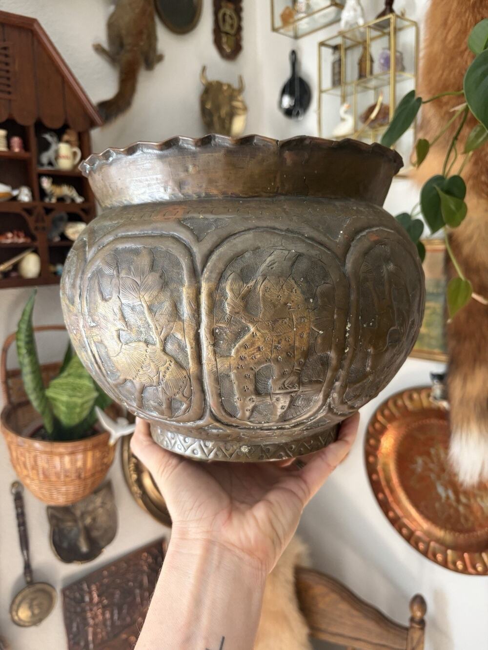 Antique Egyptian Hammered Copper Pot Hand Forged Copper Planter